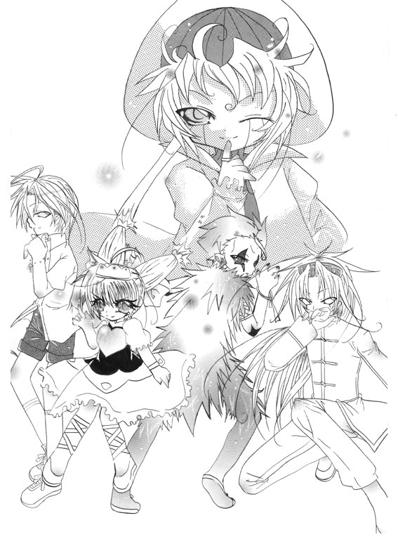 1girl, 4boys, arm_behind_back, brago, eshros, konjiki_no_gash!!, patti, wonrei, zofis