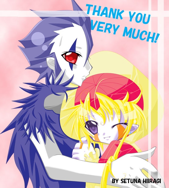 2boys, brago, konjiki_no_gash!!, purple_eyes, red_eyes, thank_you, white_skin, zofis