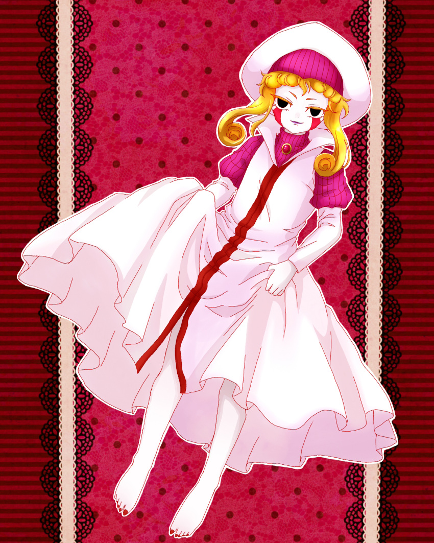1boy, black_eyes, konjiki_no_gash!!, long_toenails, orange_hair, purple_lips, red_nails, red_toenails