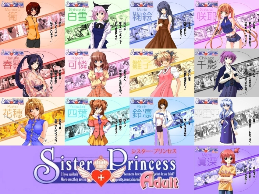 00s, aria_(sister_princess), chikage_(sister_princess), collage, haruka_(sister_princess), hinako_(sister_princess), kaho_(sister_princess), karen_(sister_princess), mamoru_(sister_princess), marie_(sister_princess), pantyhose, photoshop, rinrin_(sister_princess), sakuya_(sister_princess), shirayuki_(sister_princess), sister_princess, sister_princess_adult, yamagami_mami, yotsuba_(sister_princess)