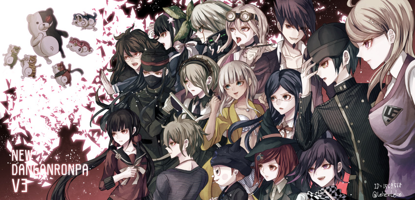 6+boys, 6+girls, akamatsu_kaede, amami_rantarou, black_hair, blonde_hair, blue_eyes, chabashira_tenko