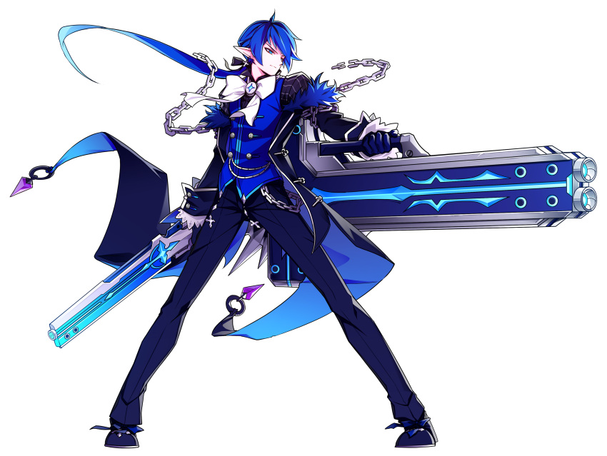 1boy, absurdres, black_coat, black_footwear, black_gloves, black_pants, blue_eyes, blue_hair