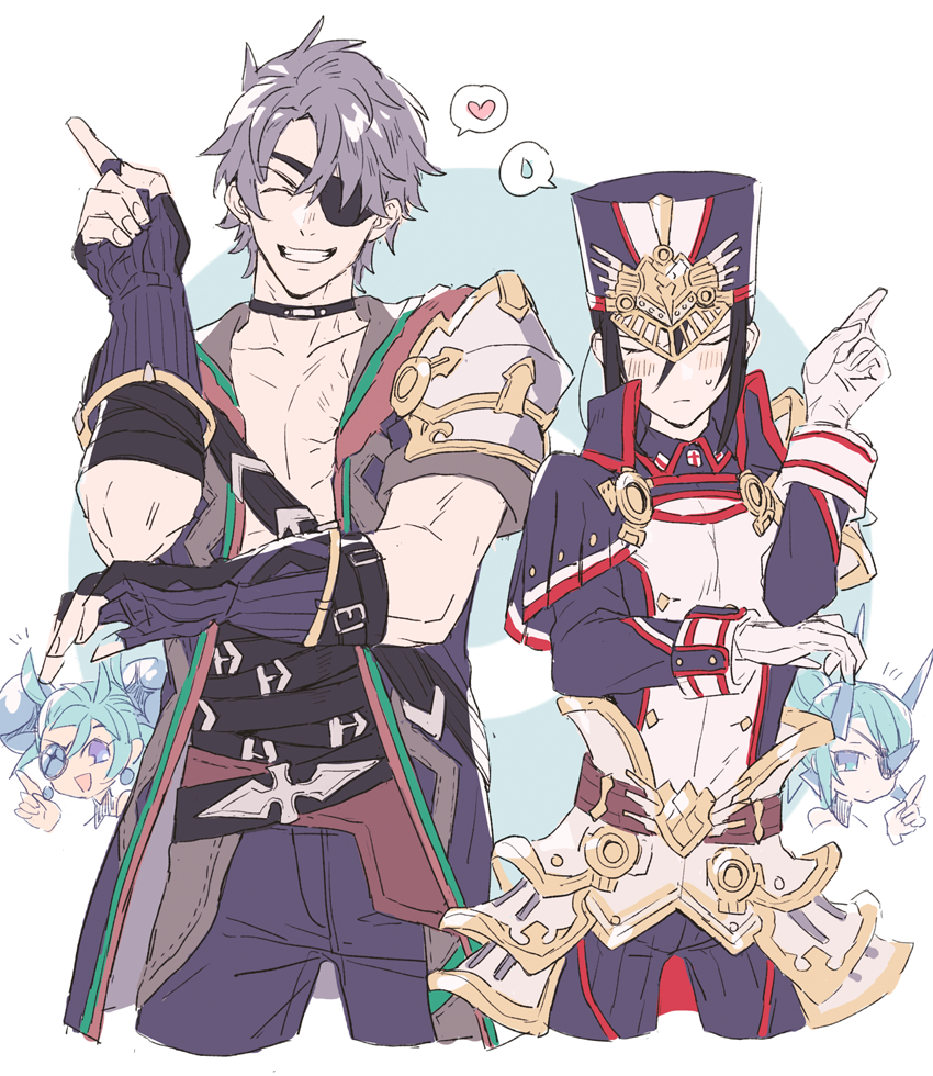 1boy, armor, blush, cape, closed_eyes, ebira, eyepatch, gloves