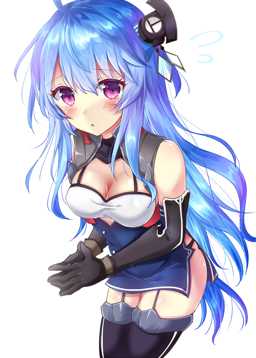 1girl, :o, ahoge, azur_lane, bangs, black_gloves, black_panties, blue_hair