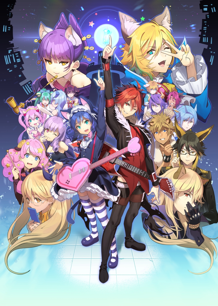 6+boys, 6+girls, :d, ;d, ahoge, aion_(show_by_rock!!), animal_ears, antenna_hair