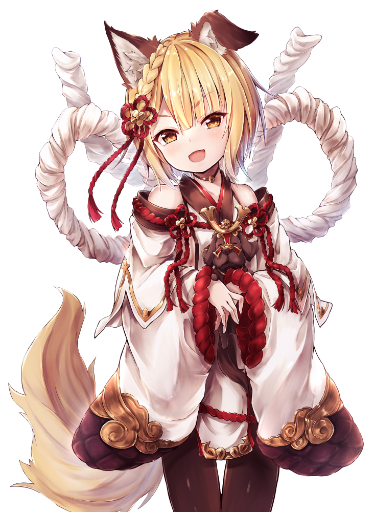 1girl, :d, animal, animal_ears, bangs, black_legwear, blonde_hair, braid