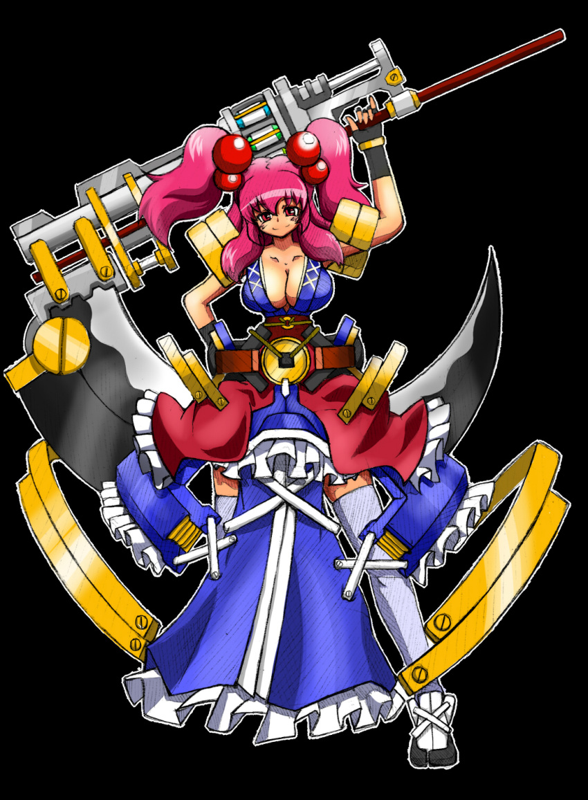 1girl, graphite_(medium), highres, mechanical_pencil, onozuka_komachi, pencil, pink_hair, red_eyes, scythe, solo, touhou, traditional_media, uwa_(rakko)