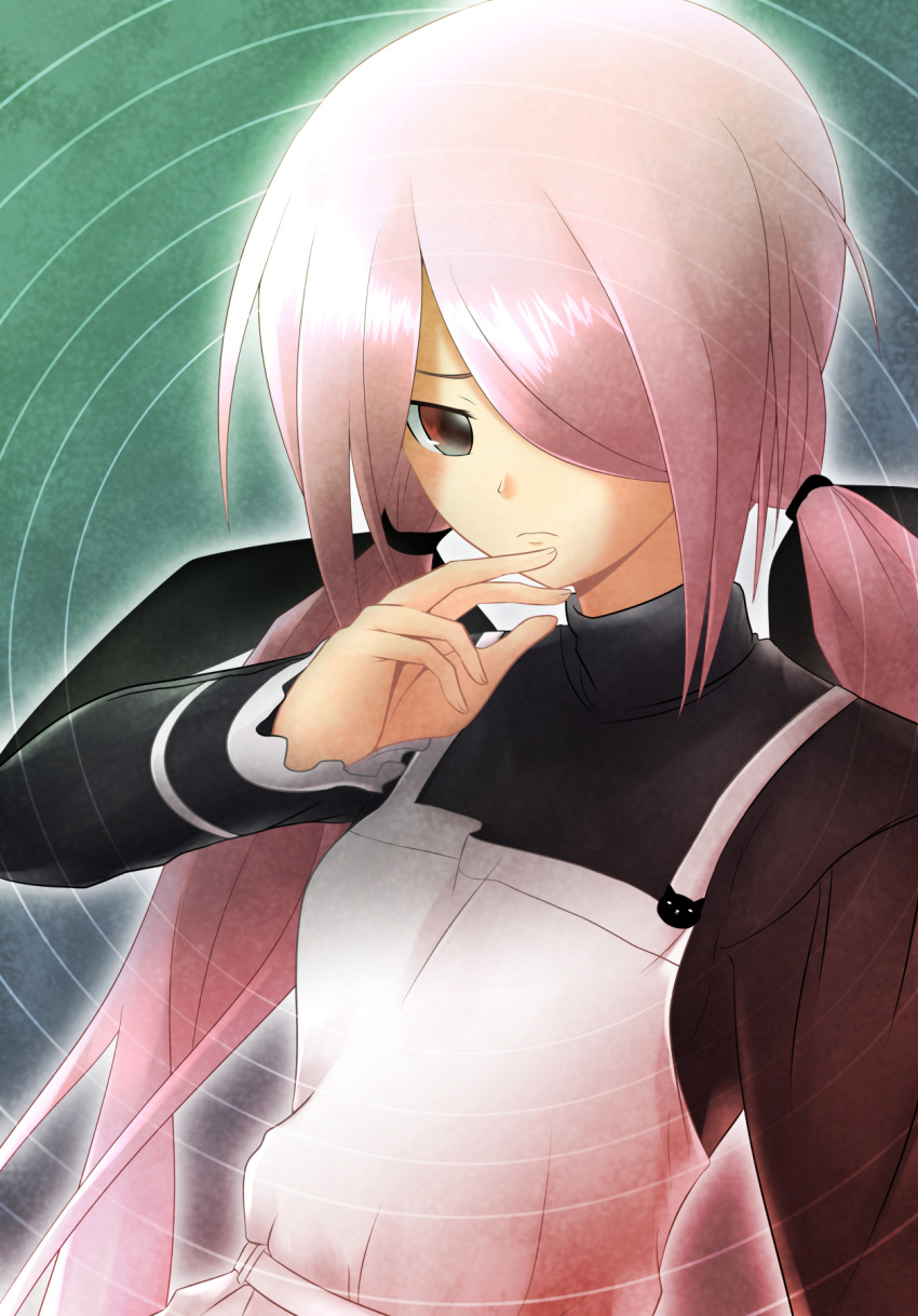 1girl, black_ribbon, chaos;child, closed_mouth, gradient, gradient_background, hair_over_one_eye, hair_ribbon