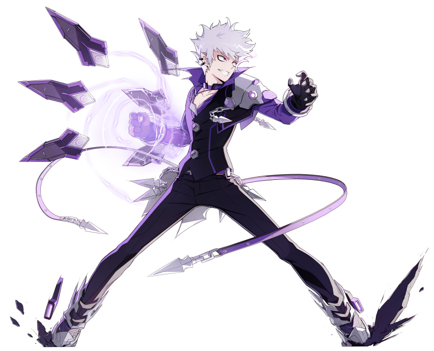 1boy, absurdres, add_(elsword), black_gloves, black_pants, black_shirt, choker, clenched_hand