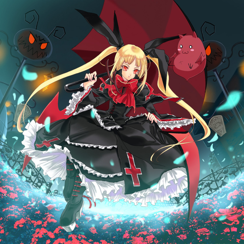blazblue, blonde_hair, cat, gii, gothic_lolita, lolita_fashion, luckycharm, platform_shoes
