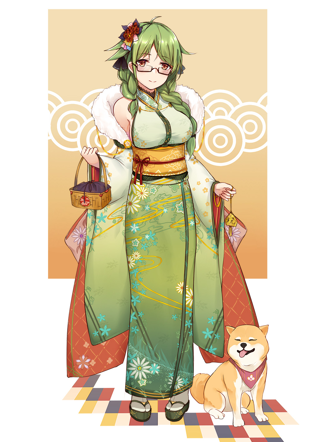 1girl, ahoge, animal, asymmetrical_hair, bangs, bare_shoulders, black-framed_eyewear, blush