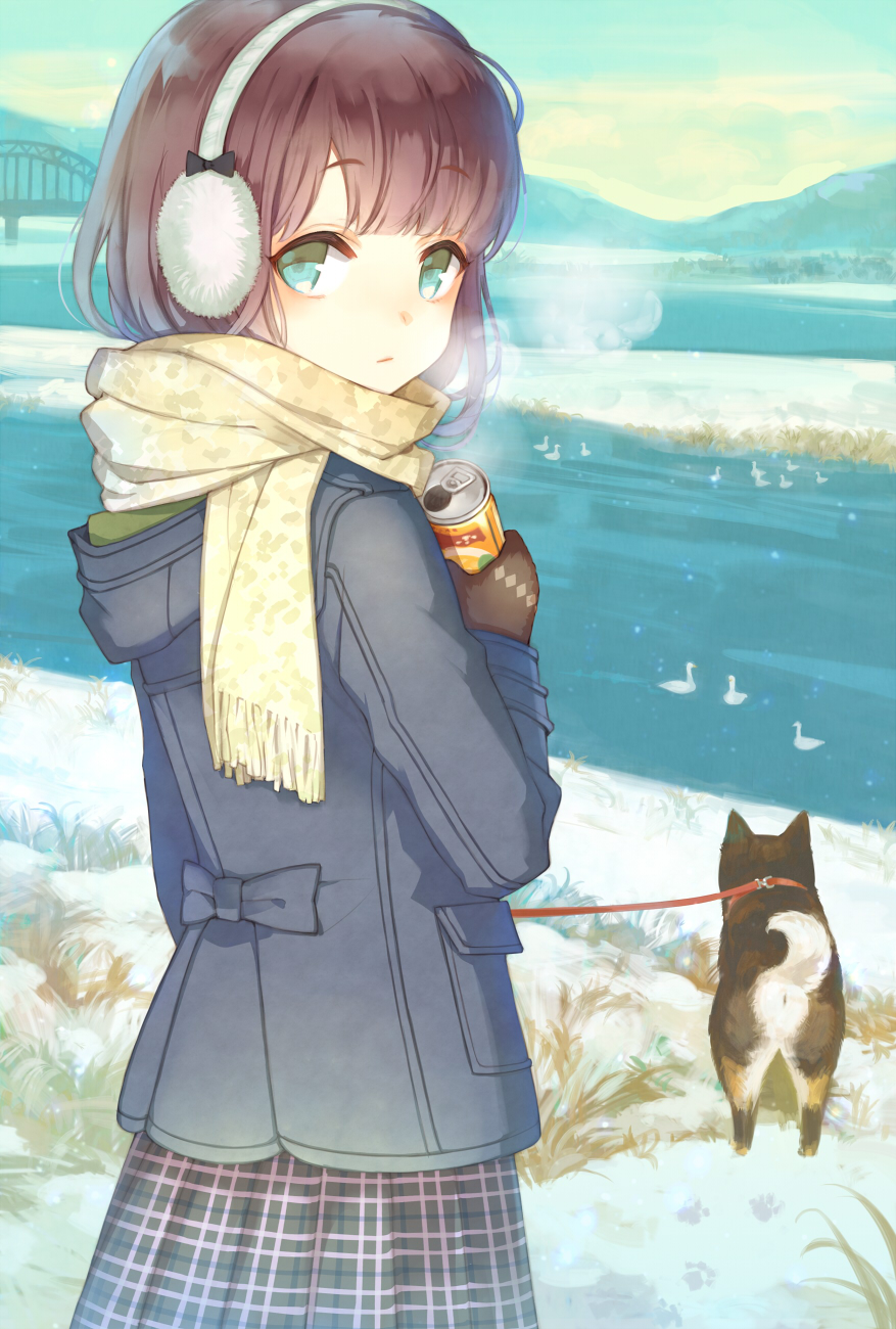 1girl, animal, anus, bangs, bird, blue_coat, blue_eyes, blue_sky