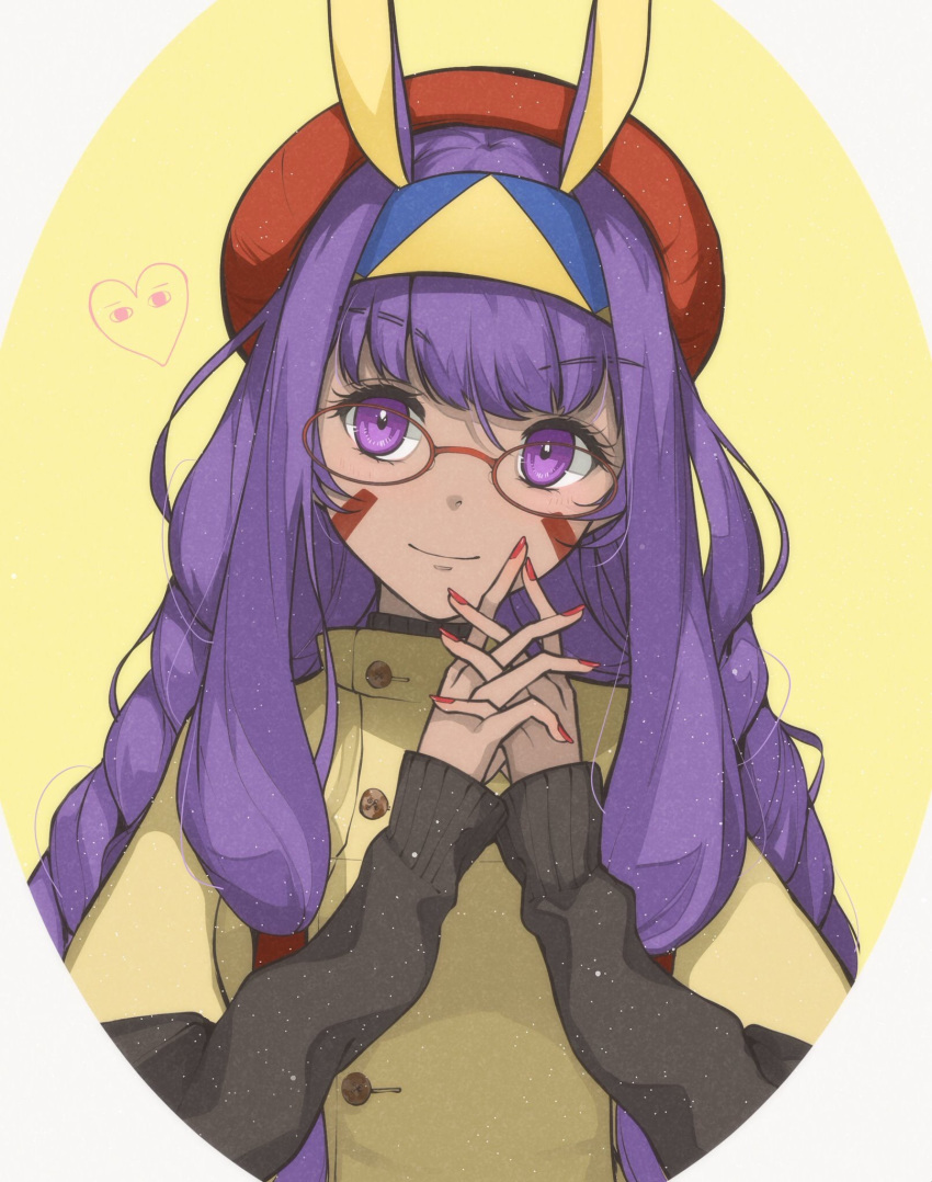 1girl, animal_ears, bangs, beret, bespectacled, buttons, casual, closed_mouth