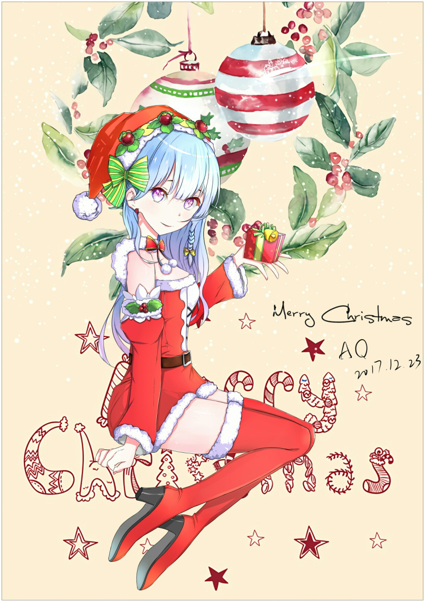 1girl, aiqing, blue_eyes, blush, boots, bow, braid, breasts