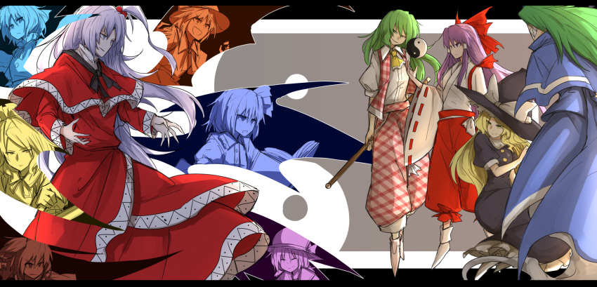 6+girls, alice_margatroid, alice_margatroid_(pc-98), blonde_hair, blue_eyes, cape, capelet, determined