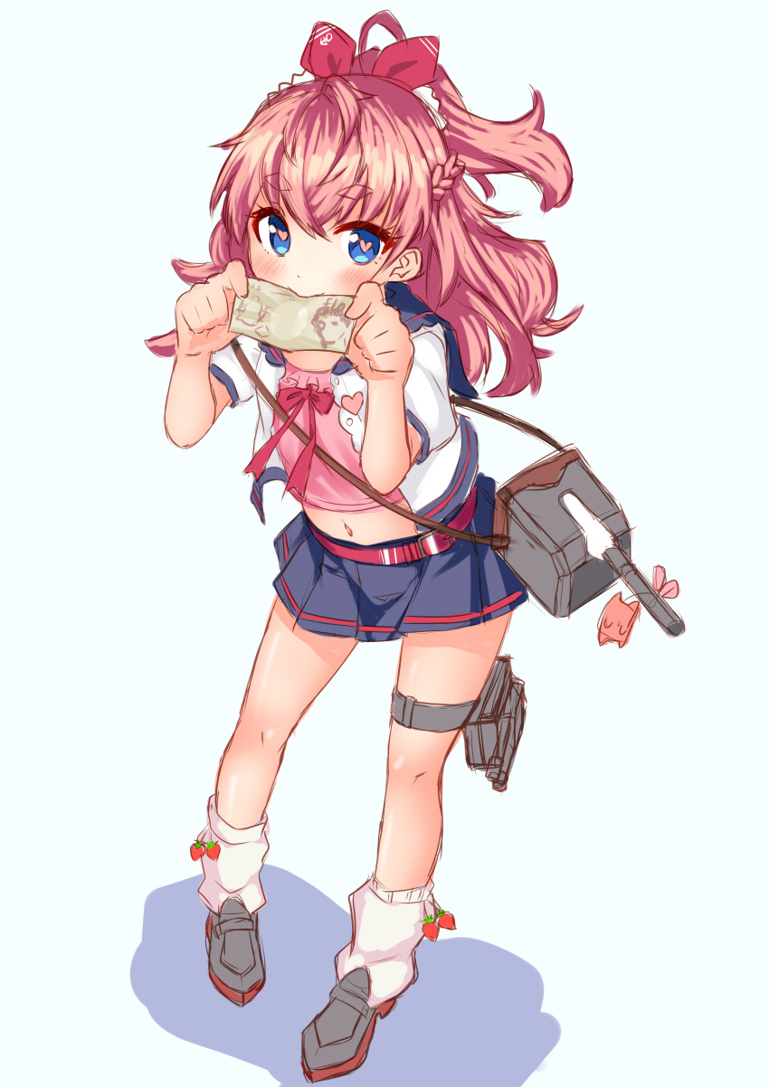 1girl, absurdres, amlrv3, azur_lane, blue_background, blue_eyes, blush, cannon