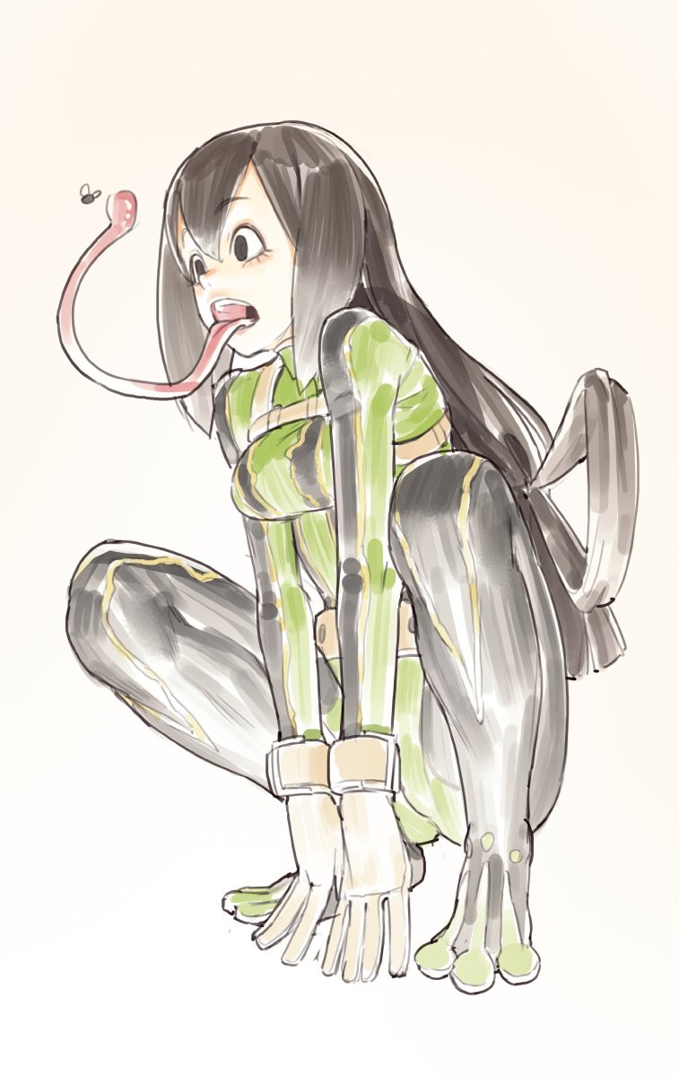 1girl, asui_tsuyu, black_eyes, black_hair, bodysuit, boku_no_hero_academia, commentary, eyebrows_visible_through_hair