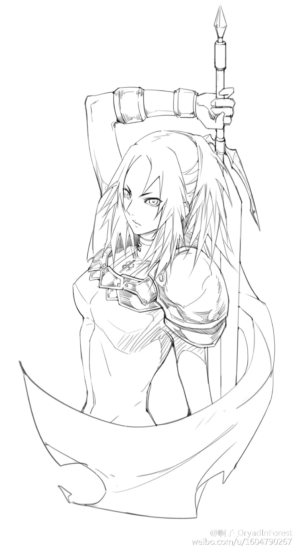 1girl, armor, cape, claymore, cropped_torso, drawing_sword, highres, kumako_(pixiv4171671)