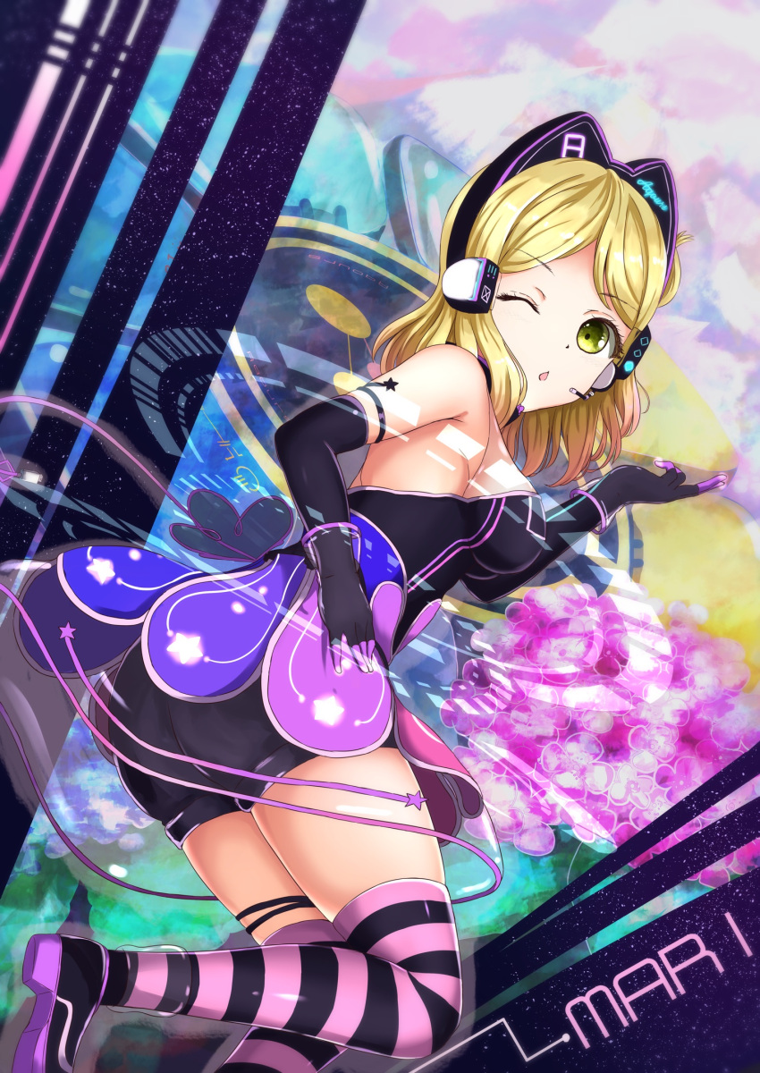 1girl, ;o, animal_ears, aoiao, armpits, ass, bangs, bare_shoulders