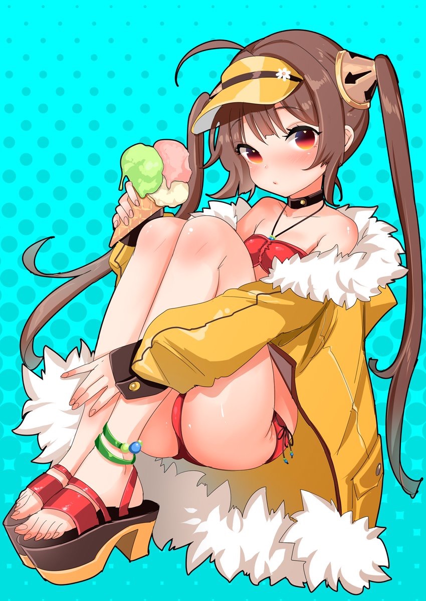 1girl, ahoge, anklet, azur_lane, bangs, bare_shoulders, bikini, black_choker