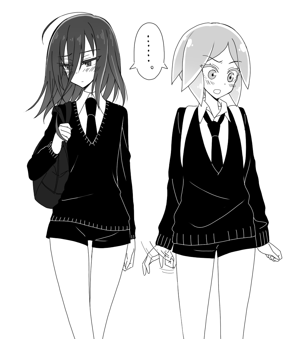 ..., 2others, afterimage, backpack, bag, blush, commentary_request, contemporary
