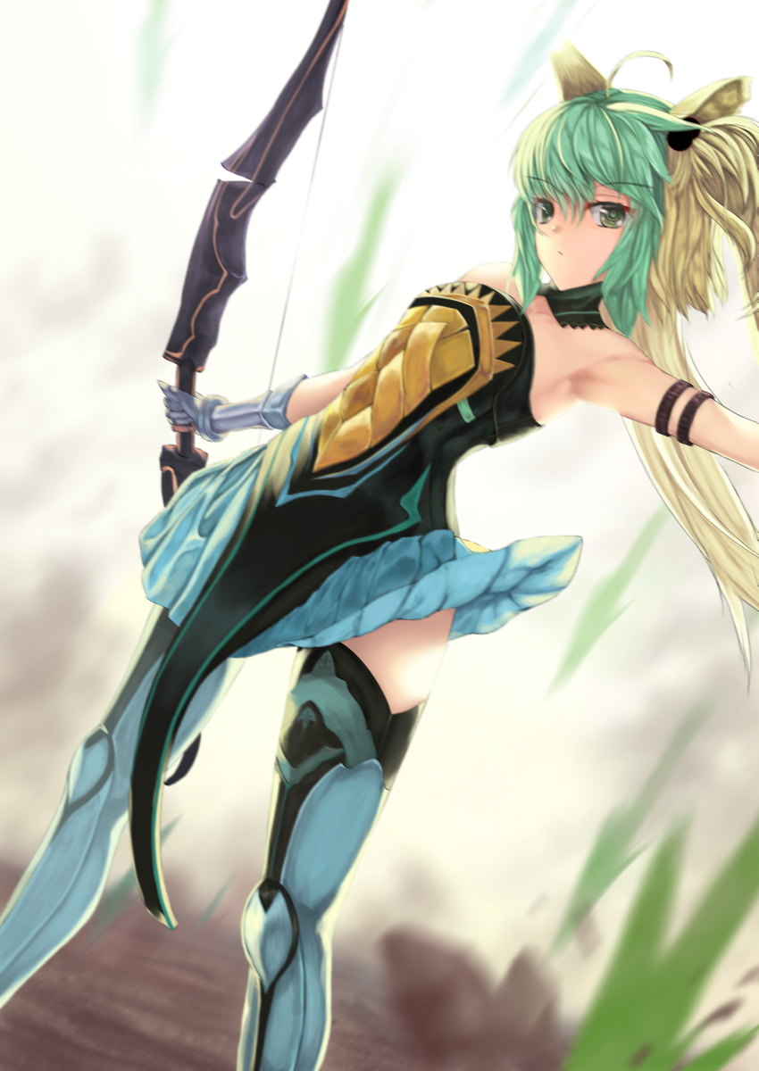 absurdres, ahoge, animal_ears, atalanta_(fate), bare_shoulders, blonde_hair, bow_(weapon), cat_ears