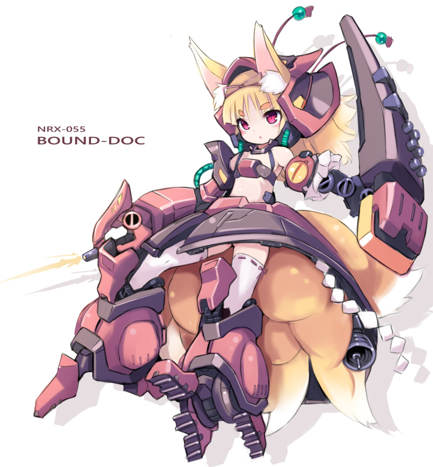 1girl, animal_ears, baund_doc, blonde_hair, fox_ears, fox_tail, gundam, hair_ribbon