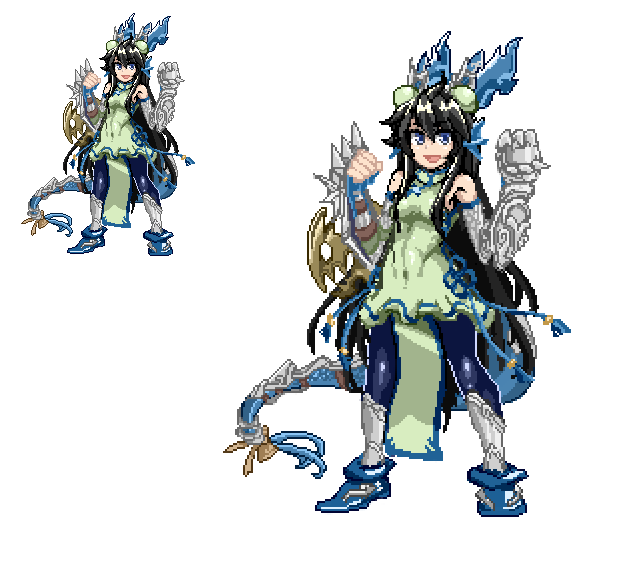 1girl, arms_up, bangs, black_hair, blue_eyes, blue_legwear, china_dress, chinese_clothes
