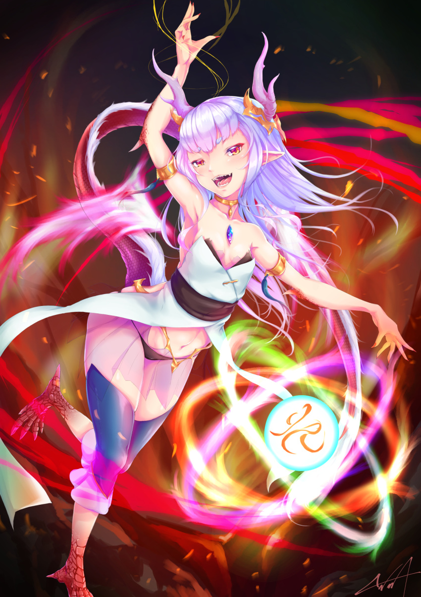 1girl, armlet, armpits, bangs, black_panties, breasts, claws, collarbone