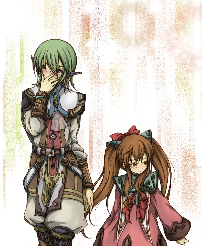 1girl, blush, child, couple, faize_scheifa_beleth, jenigata, lymle_lemuri_phi, ribbon
