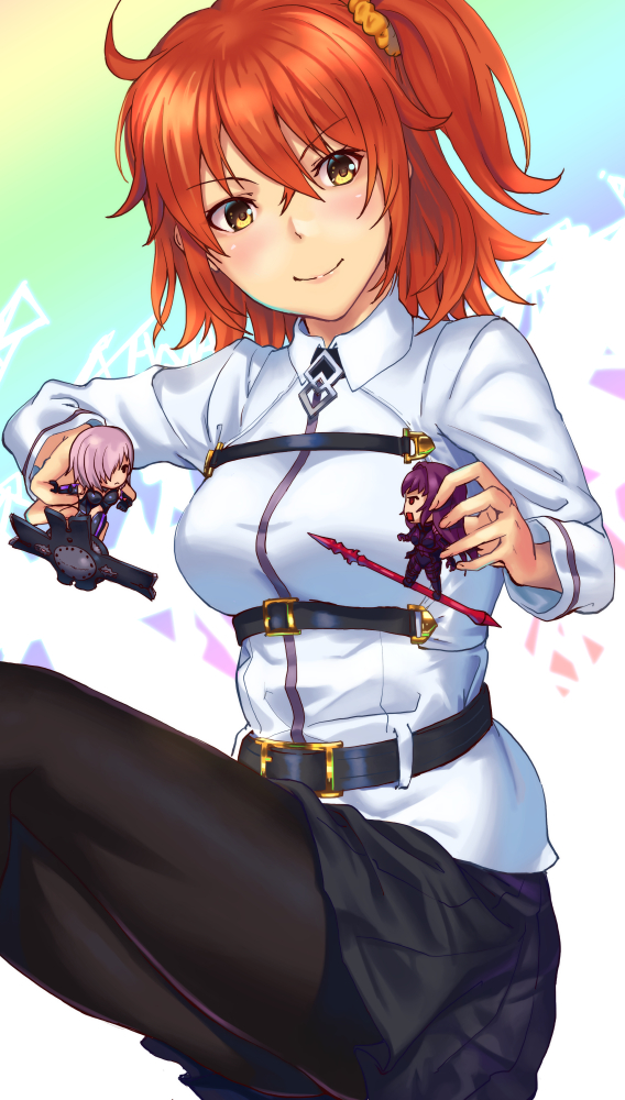 1girl, action_figure, aona_(kuuga19yuu), belt, black_legwear, black_skirt, brown_eyes, character_doll