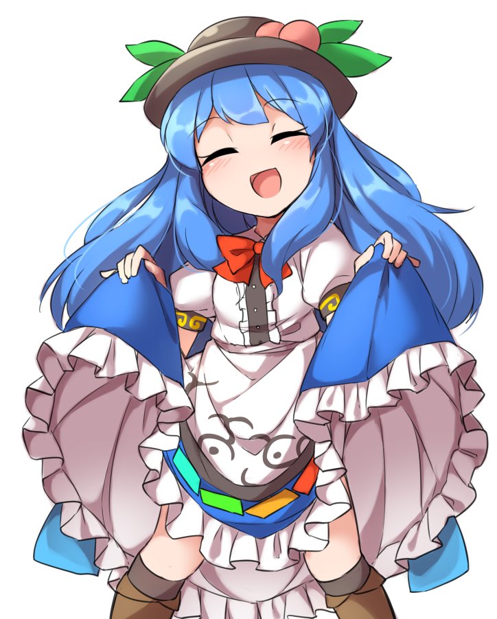 1girl, :d, ^_^, blue_hair, blush, boots, bow, bowtie