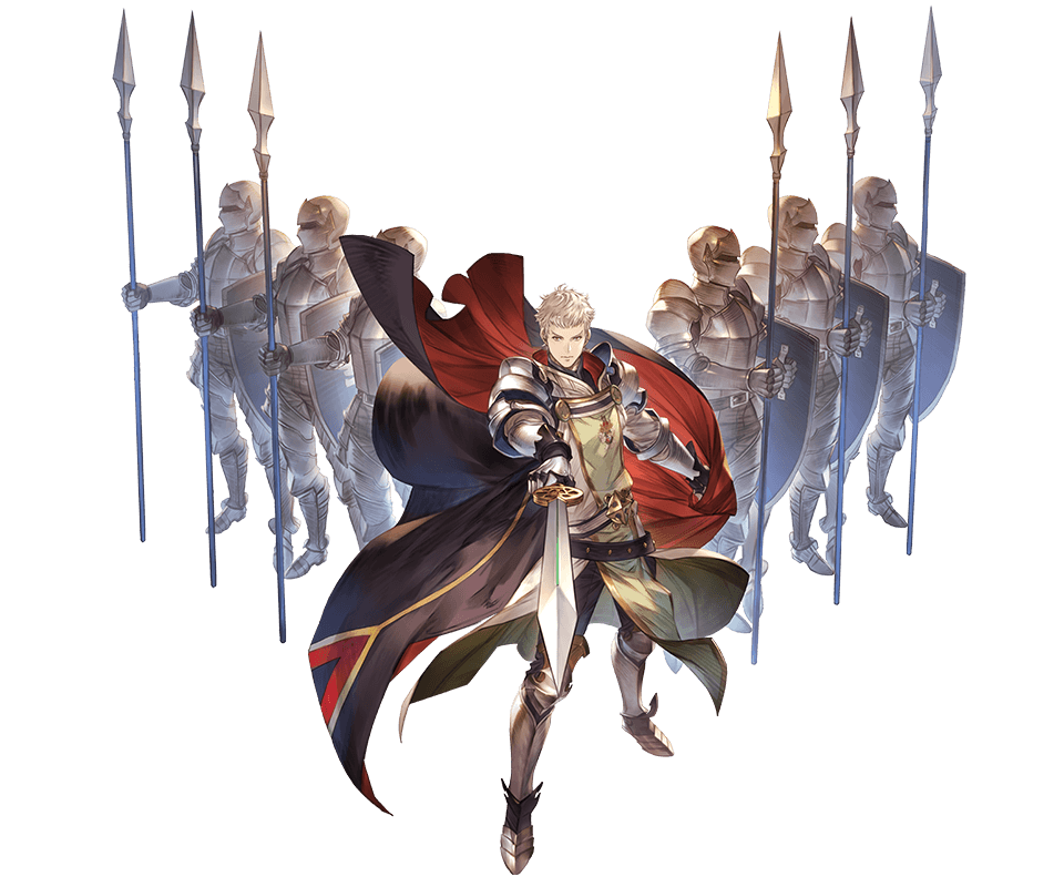 armor, armored_boots, boots, cape, charioce_xvii, faceless, faceless_male, full_body, gloves, granblue_fantasy, helmet, male_focus, minaba_hideo, official_art, orange_eyes, polearm, shield, shingeki_no_bahamut, spear, sword, transparent_background, weapon, white_hair