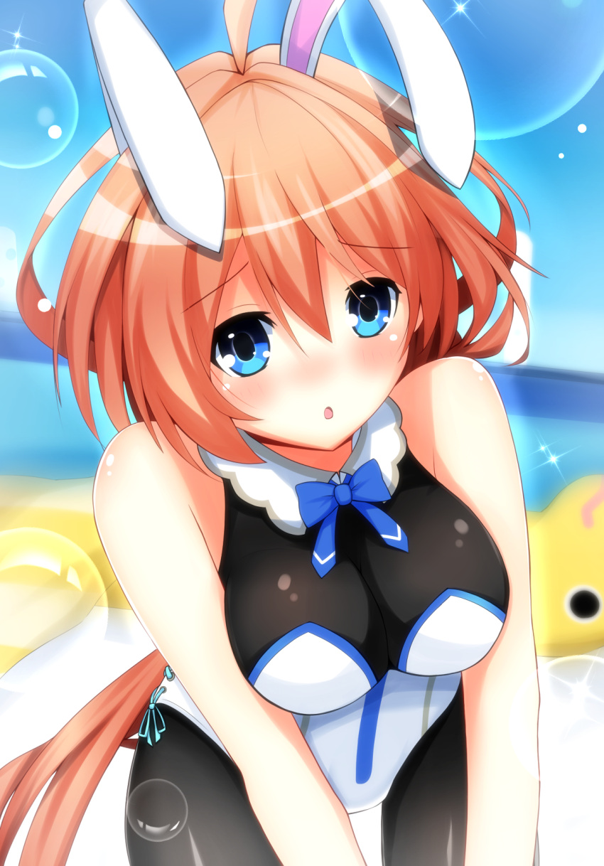 1girl, ahoge, animal_ears, bangs, bare_shoulders, blue_eyes, blush, breasts