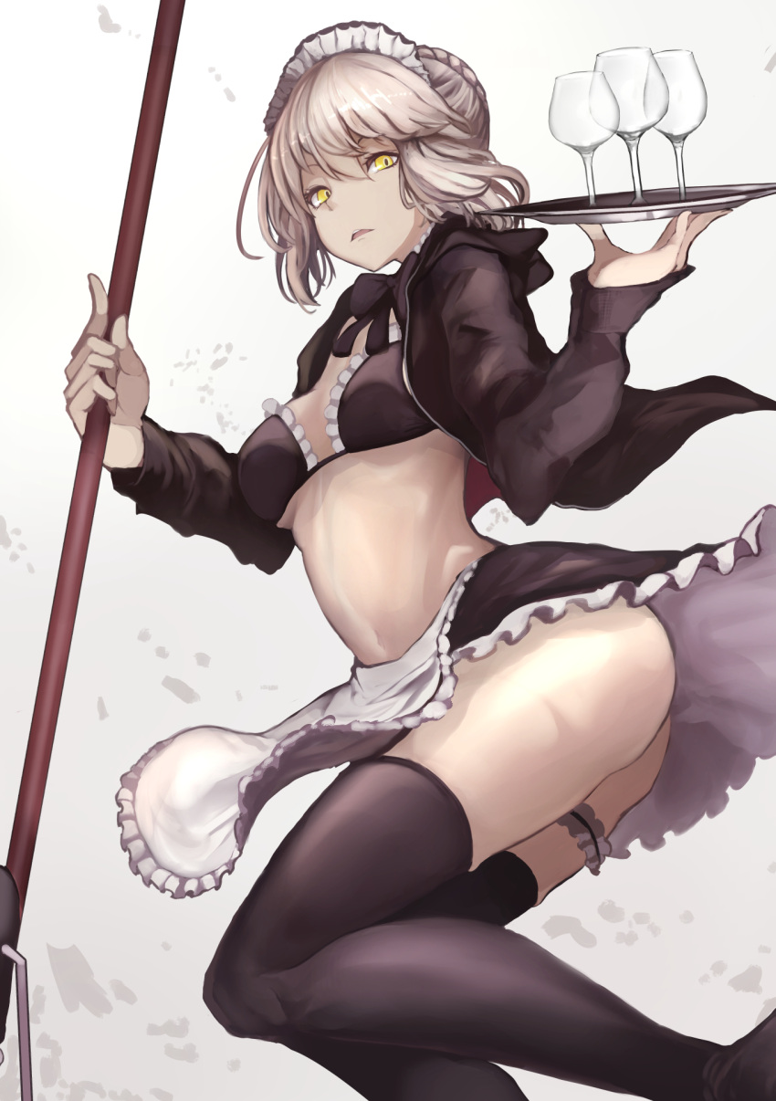 1girl, artoria_pendragon_(all), artoria_pendragon_(swimsuit_rider_alter), ass, bikini, black_bikini, black_legwear, blonde_hair
