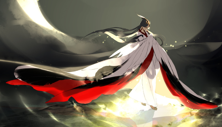 1girl, absurdres, amu_(adslli0709), black_hair, closed_eyes, eyeshadow, full_body, headpiece