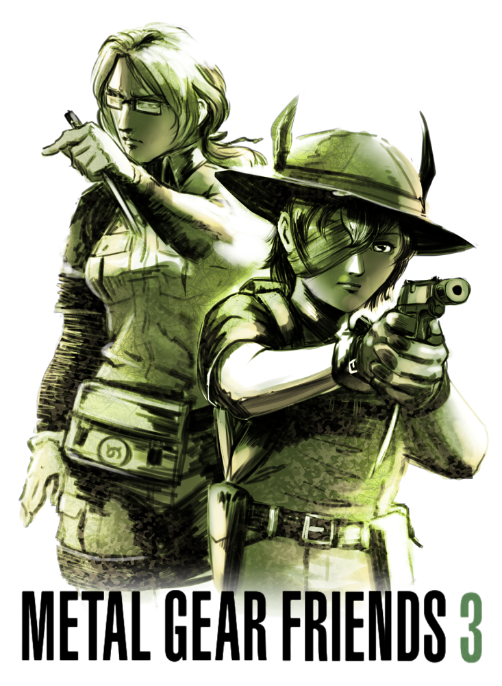 2girls, combat_knife, commentary_request, dual_wielding, eyepatch, glasses, gun, handgun