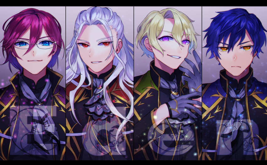 4boys, albino, blonde_hair, blue_eyes, blue_hair, choker, eden_(ensemble_stars!), ensemble_stars!