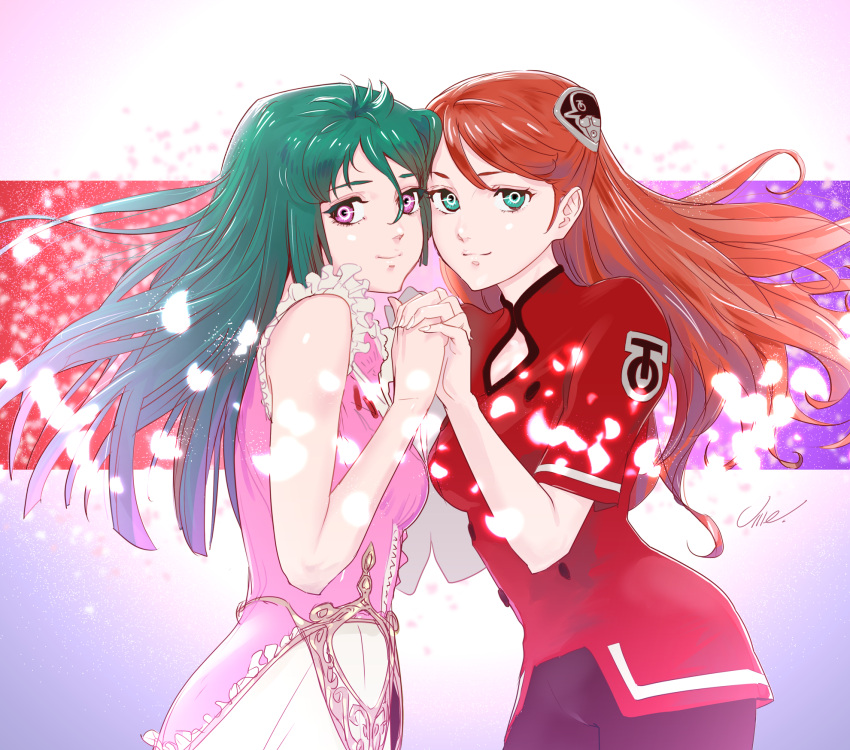2girls, aida_rayhunton, aqua_eyes, aqua_hair, ciela_lapana, commentary_request, gundam, gundam_g_no_reconguista
