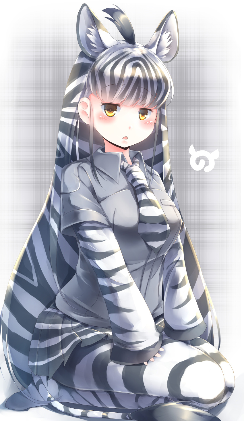 1girl, absurdres, ahoge, animal_print, bangs, black_hair, blunt_bangs, blush