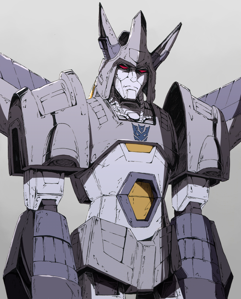 1boy, 80s, artist_request, closed_mouth, cyclonus, decepticon, frown, horns