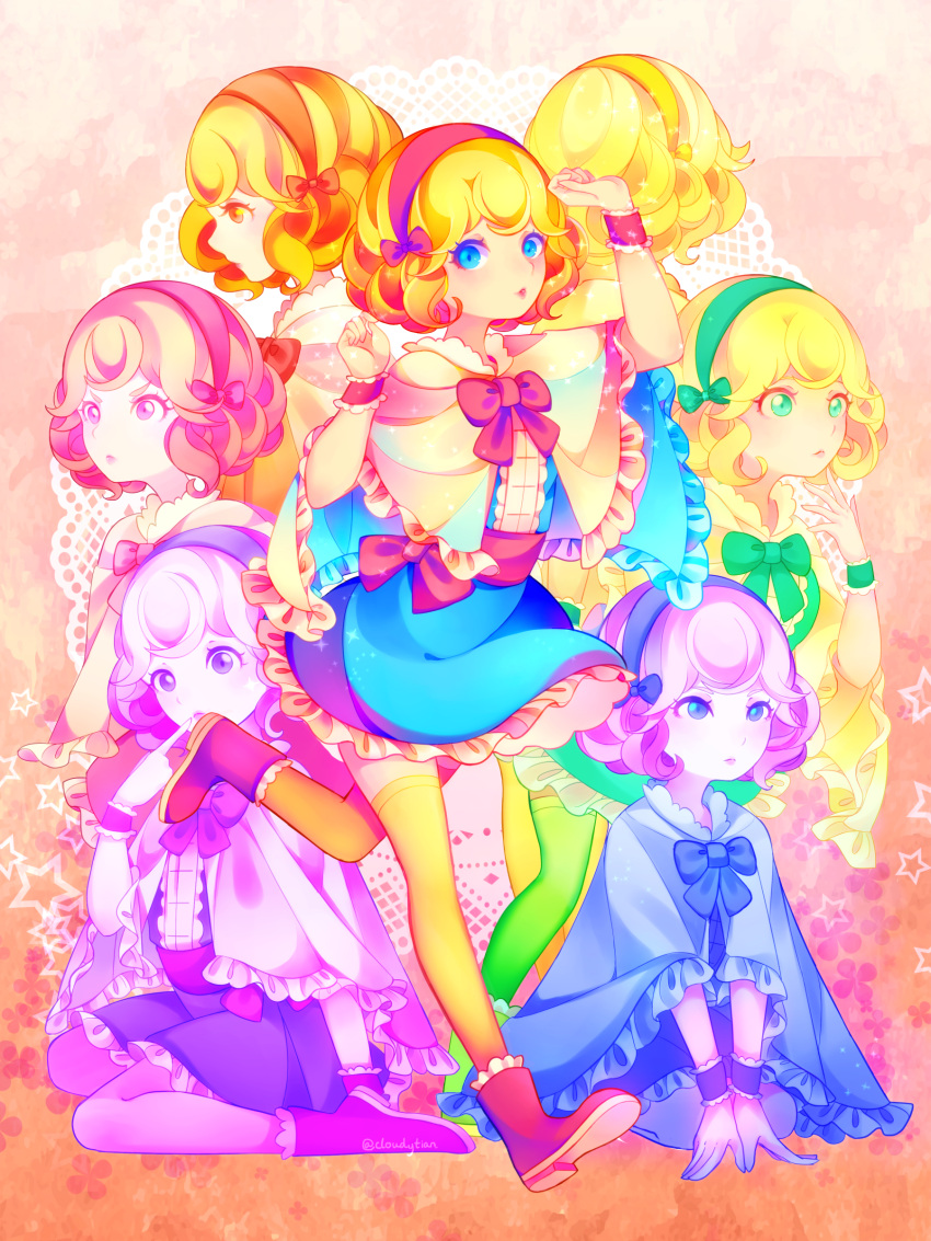 1girl, 6+girls, absurdres, alice_margatroid, blonde_hair, blue_eyes, blue_neckwear, bow