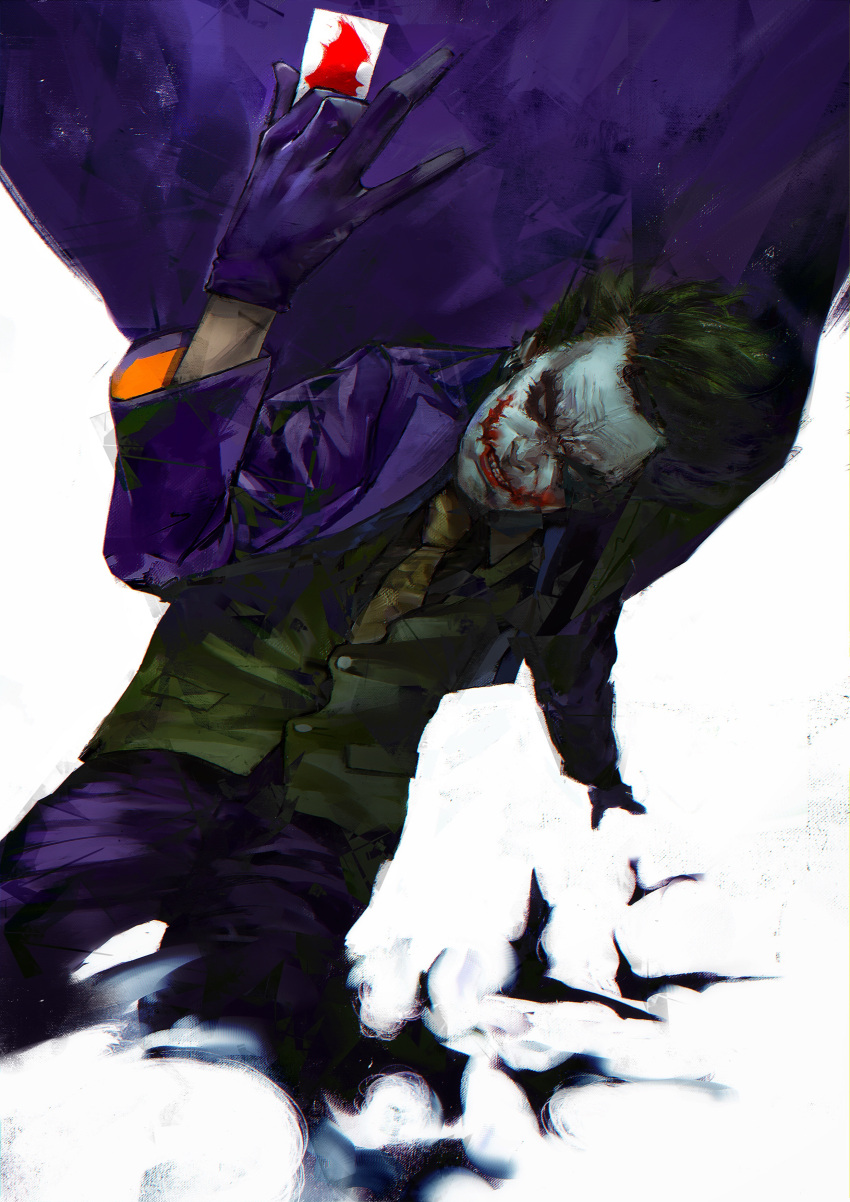 1boy, absurdres, batman_(series), buttons, card, clenched_teeth, cowboy_shot, dc_comics
