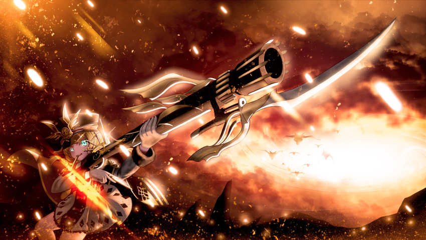1girl, absurdres, blonde_hair, bullet, gun, highres, king's_raid, lengocanhkieu, rodina_(king's_raid), solo, weapon