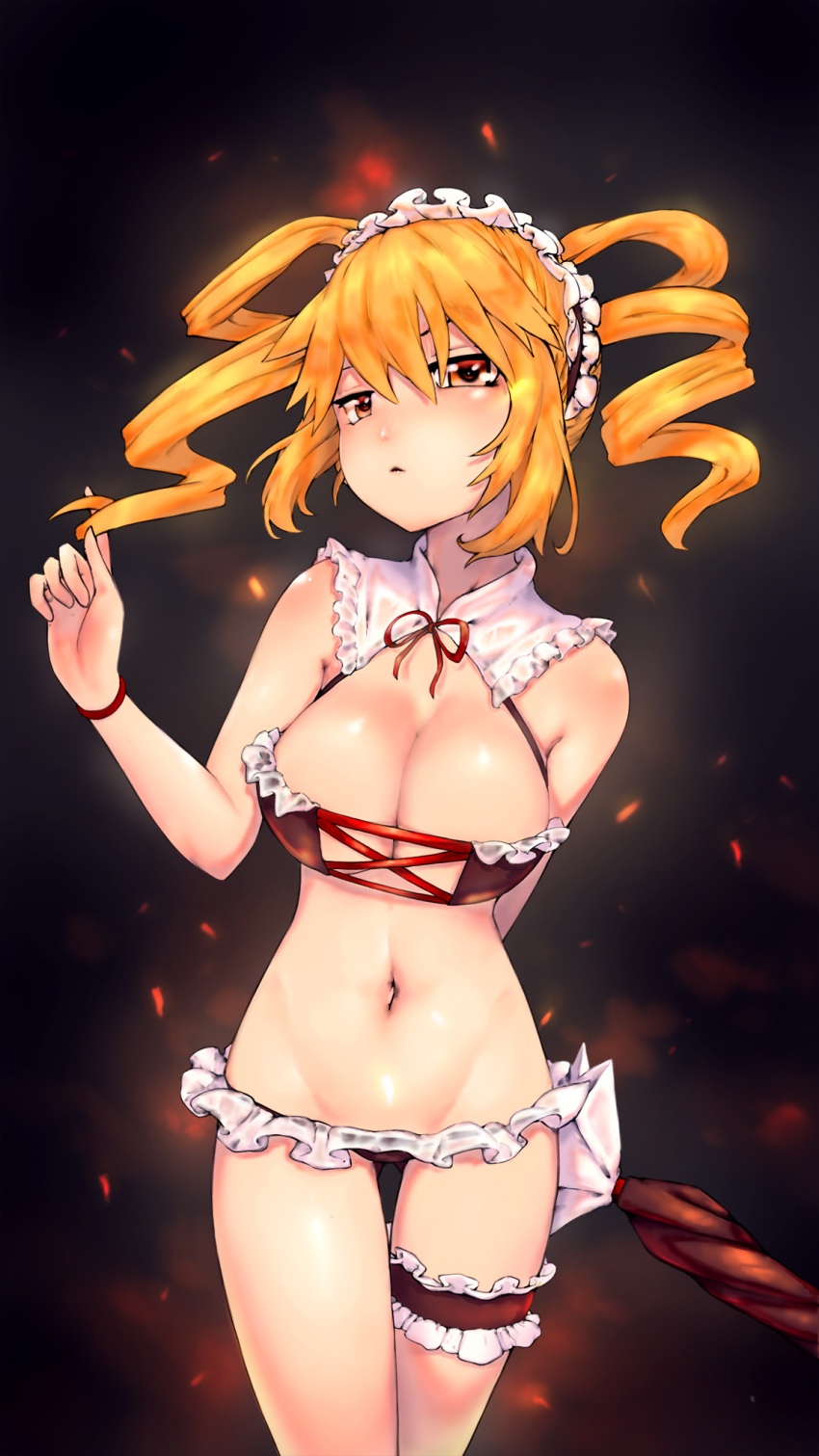 1girl, aisha_(king's_raid), bikini, breasts, cleavage, highres, king's_raid, large_breasts