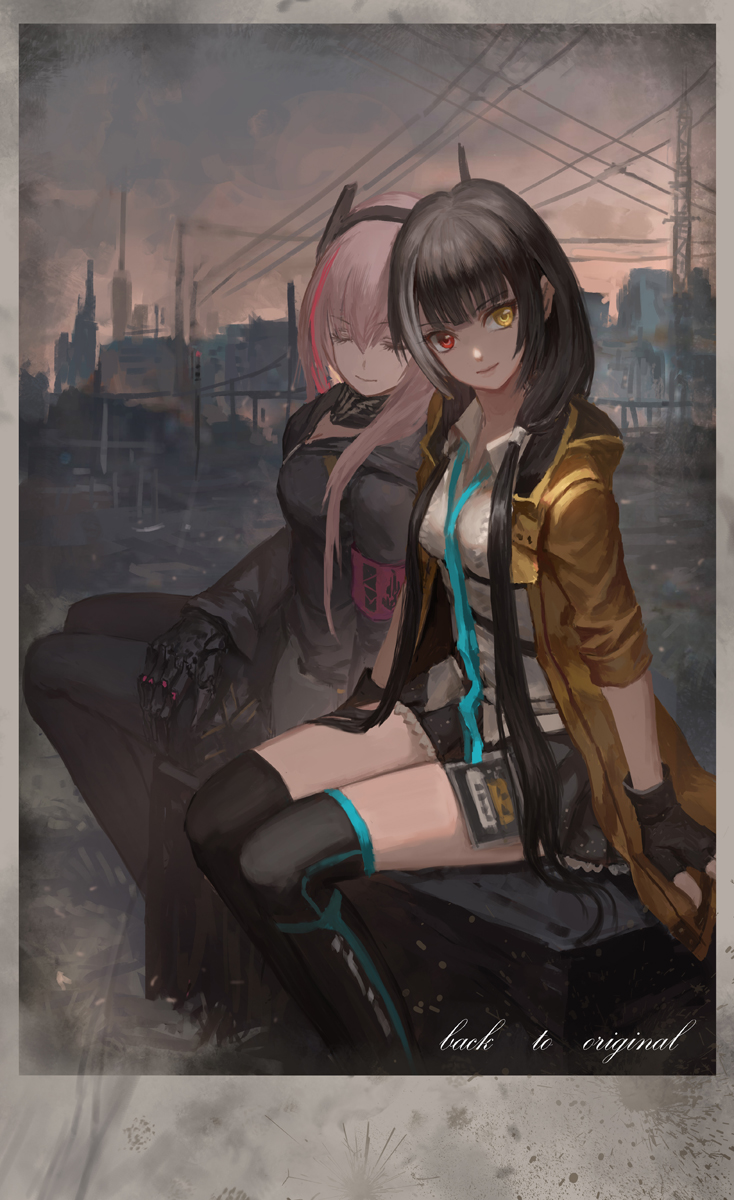 android, black_hair, closed_eyes, girls_frontline, gloves, headband, heterochromia, highres