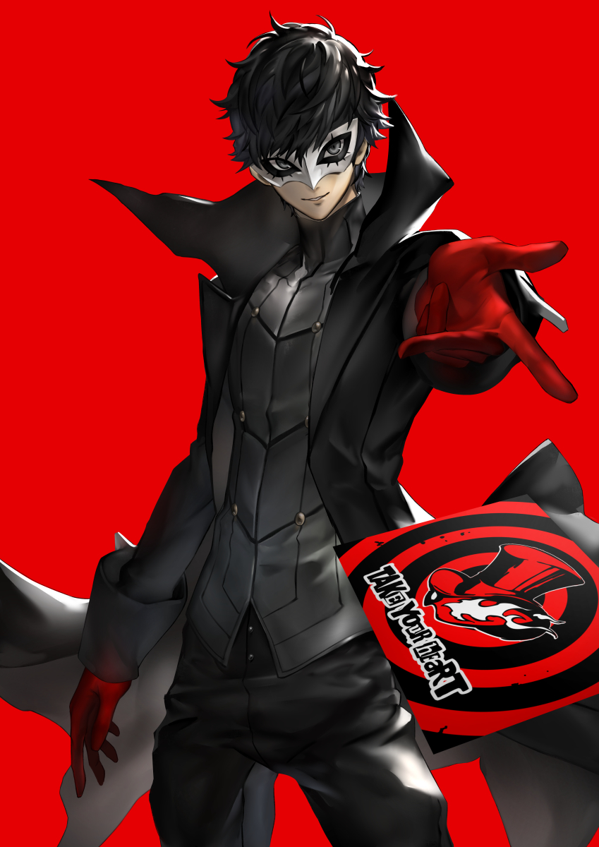 1boy, amamiya_ren, black_hair, calling_card, highres, legacy_zechs, male_focus, mask