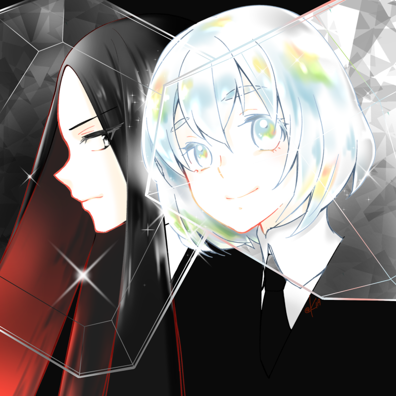 androgynous, black_eyes, black_hair, bort, diamond_(houseki_no_kuni), gem_uniform_(houseki_no_kuni), houseki_no_kuni, long_hair