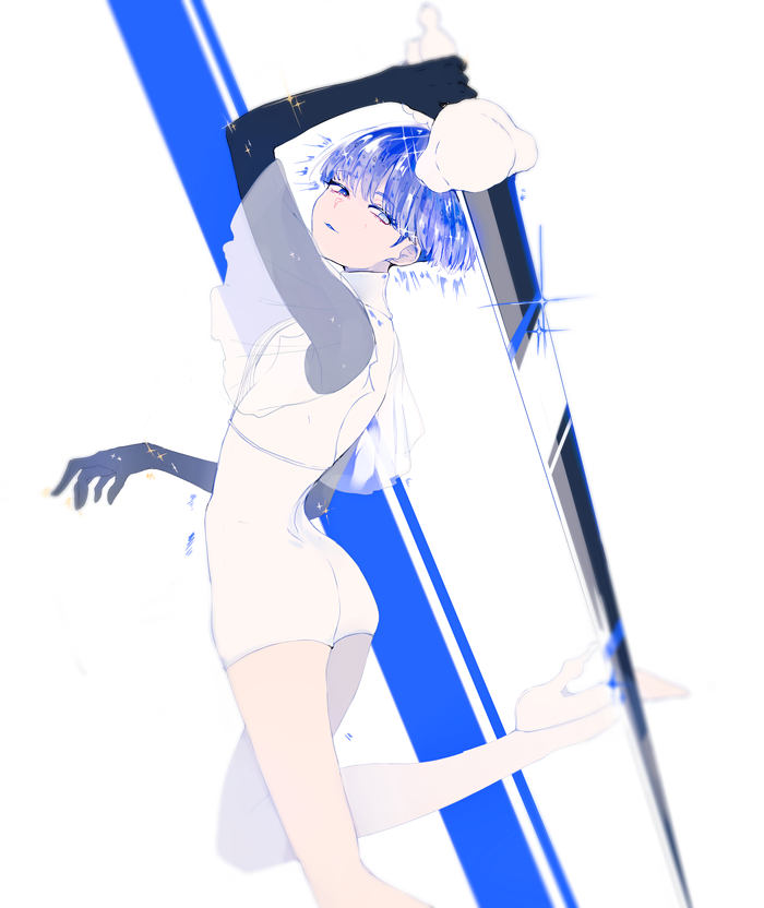 androgynous, bangs, blue_eyes, blue_hair, blunt_bangs, heterochromia, high_heels, houseki_no_kuni