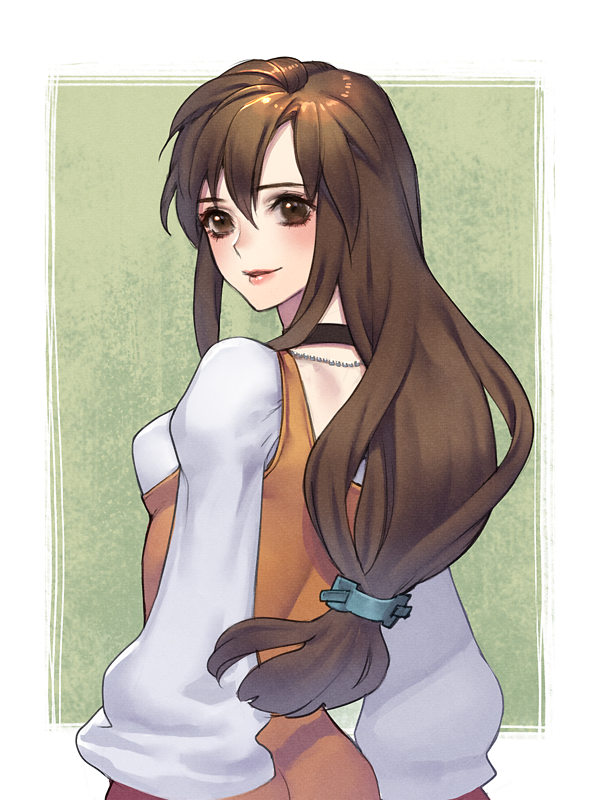 1girl, breasts, brown_eyes, brown_hair, choker, commentary_request, final_fantasy, final_fantasy_ix